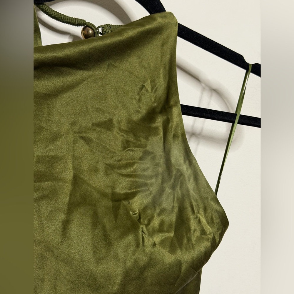 Reformation Bianca Silk Dress Moss Green Size 2 - Picture 6 of 11